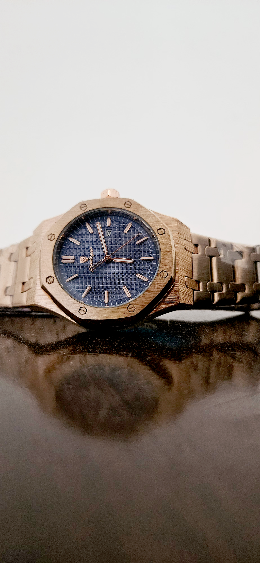 Royal Oak–style Blue Dial Rose Gold Watch